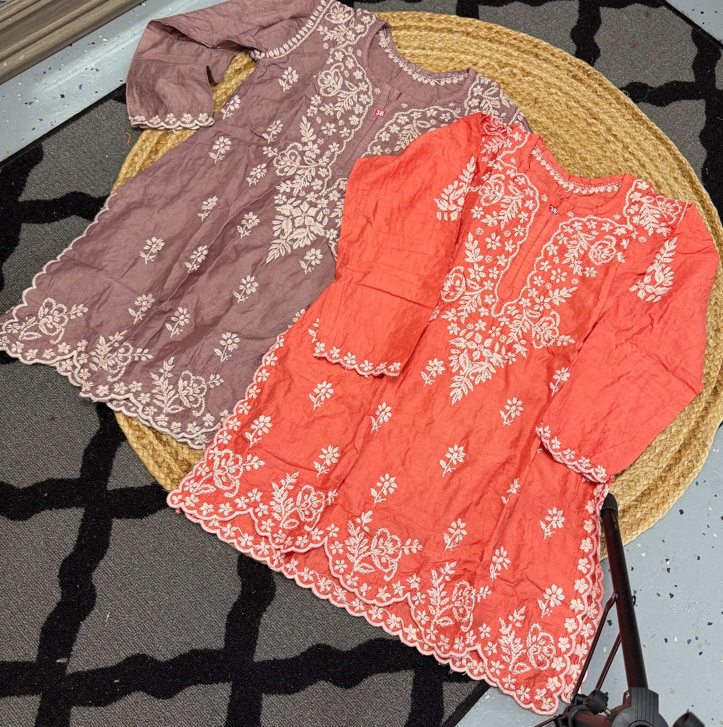 Orangish peach premium chikankari chanderi co-ord set