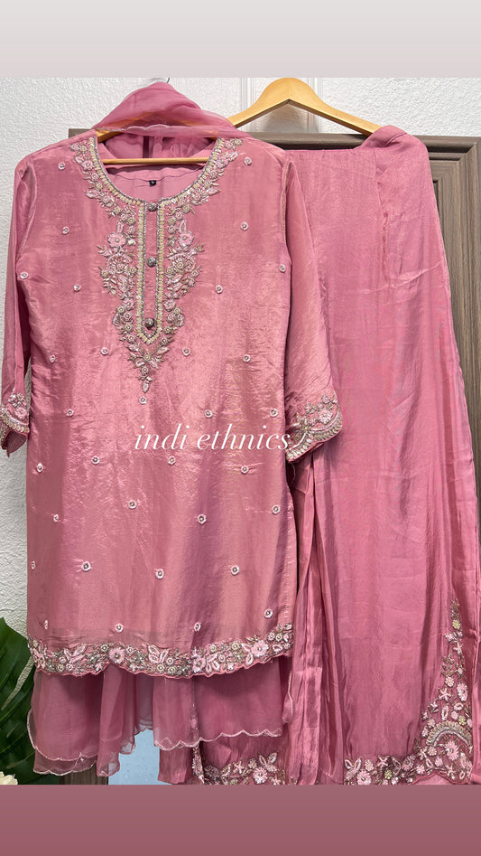 Onion pink pure shimmer tissue Palazzo sharara suit