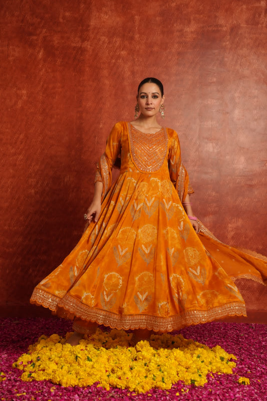 Orange Anarkali kurta set