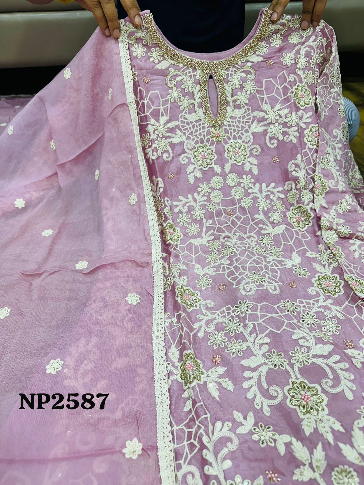 Onion pink heavy embroidered partywear formal sharara palazzo set