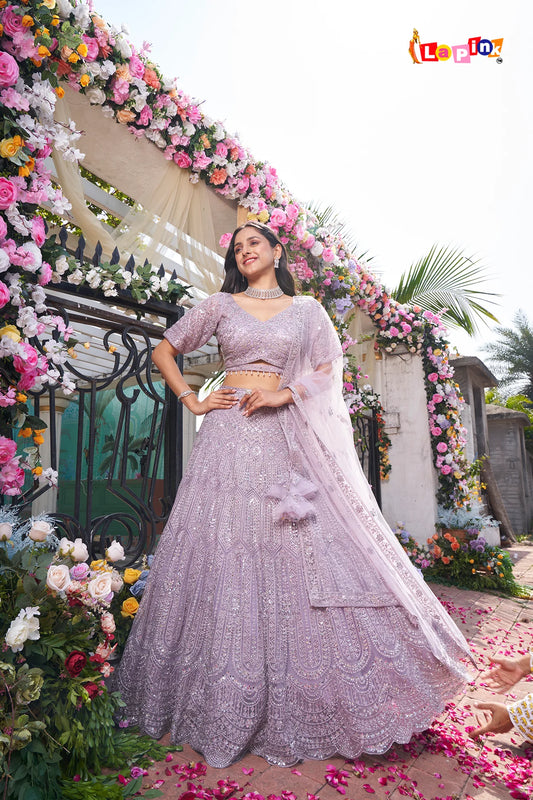 Lilac handwork and mirror work lehenga