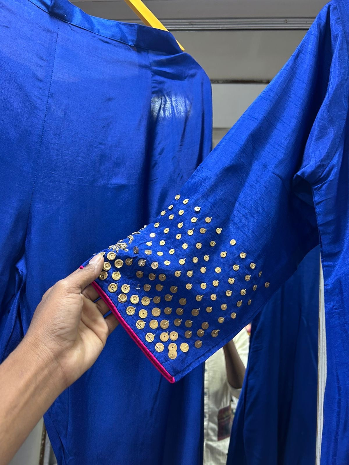 Royal blue heavy handwork silk anarkali kurta set