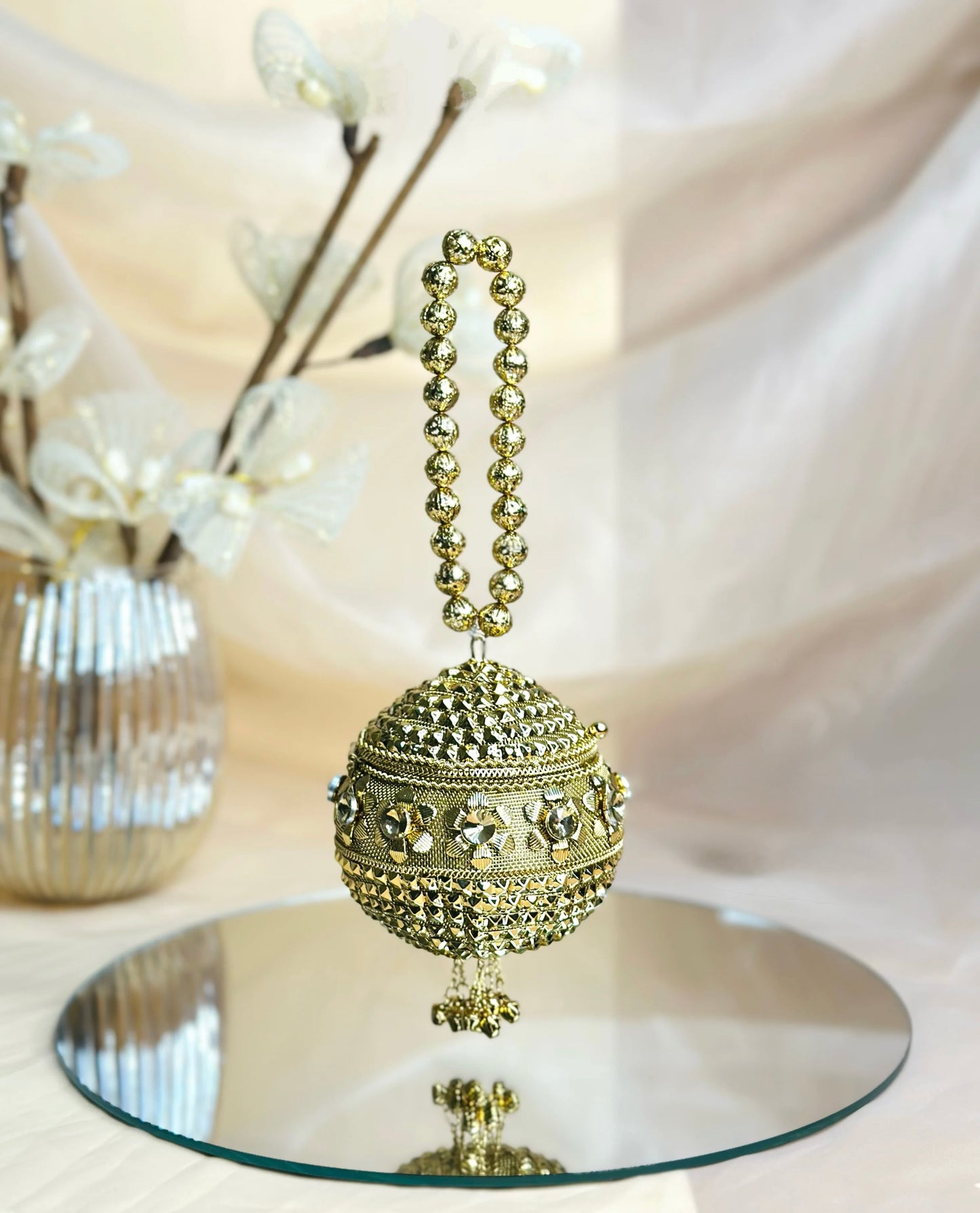 Gold round mini metal bag