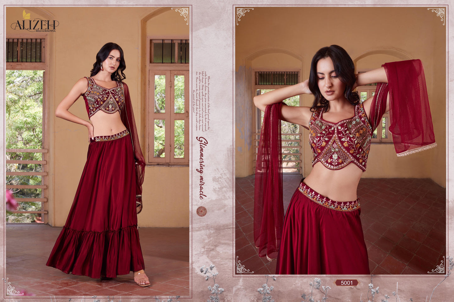 Red semi formal lehenga choli dupatta