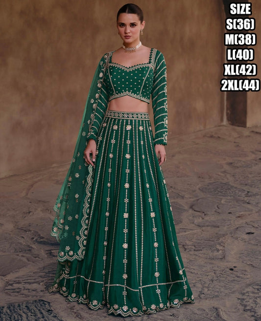 Dark green beautiful embroidered foil and sequence work lehenga choli