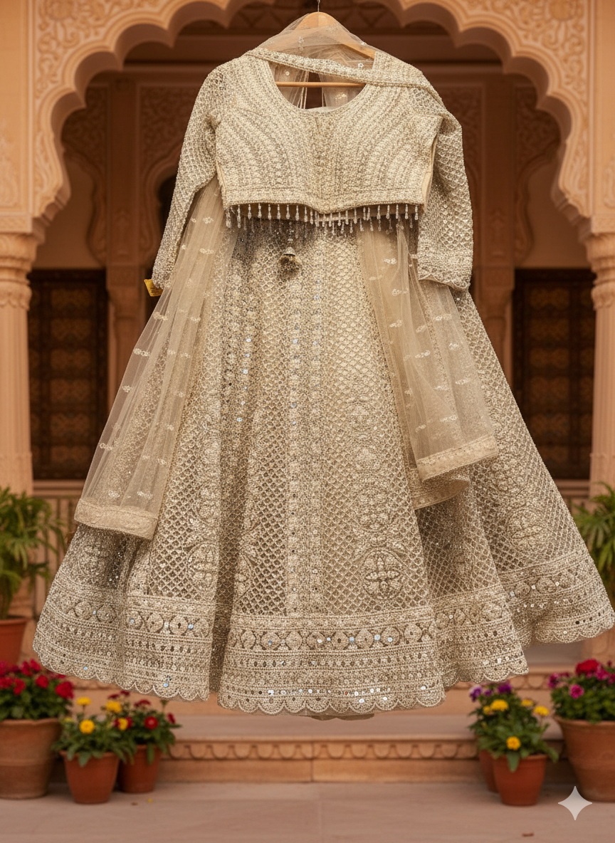 Cream heavy handwork festive lehenga