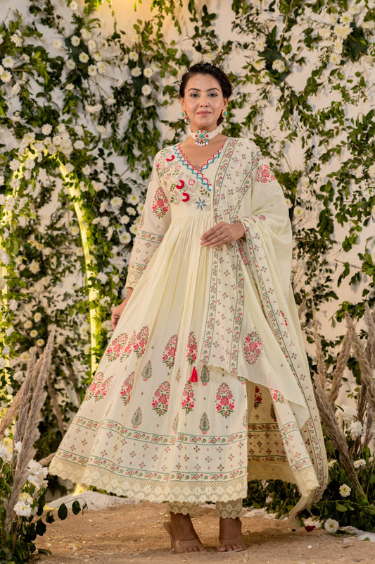 Off white premium heavy embroidered and handwork angrakha kurta set