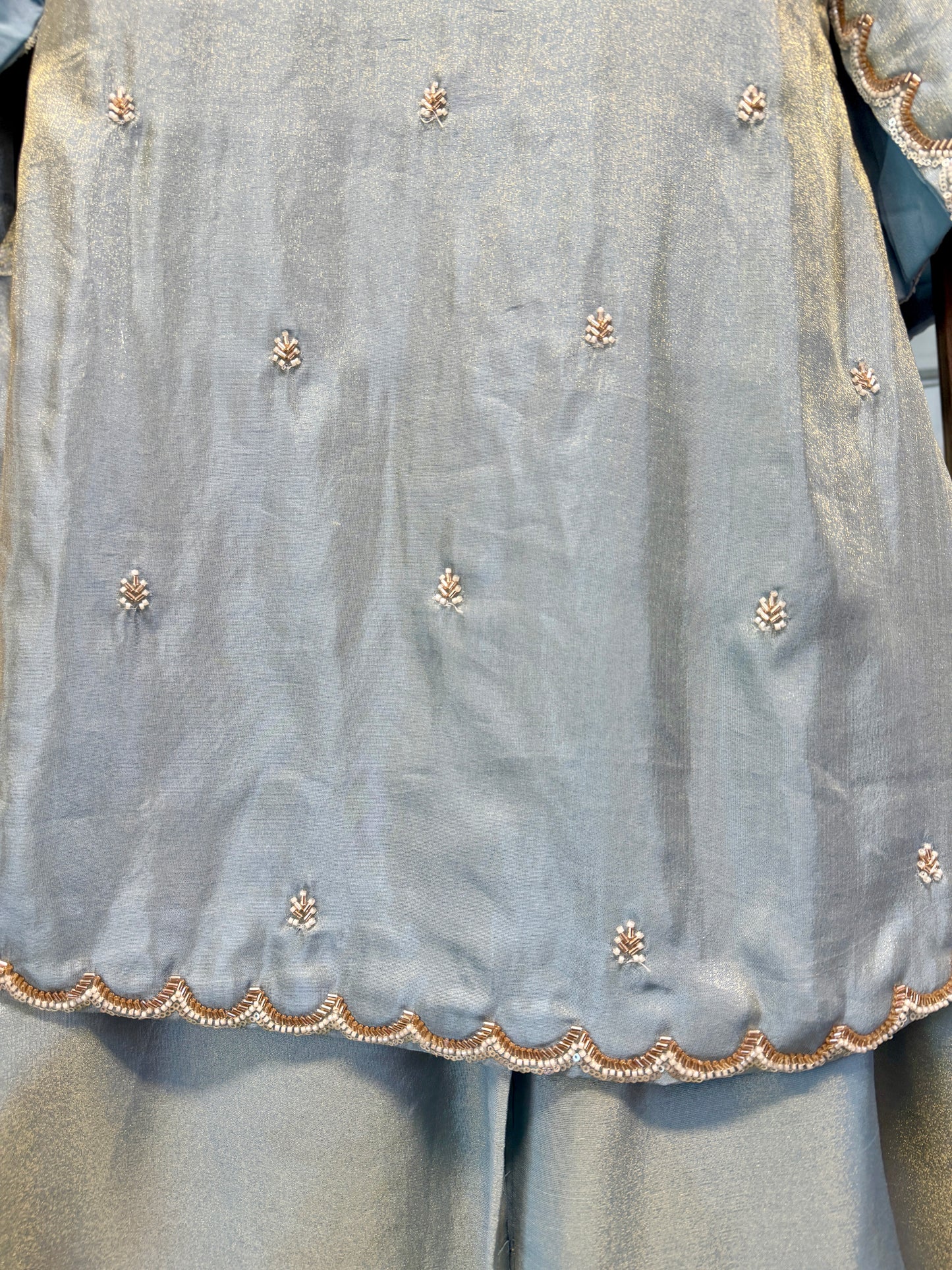 Frost blue handwork tissue suit