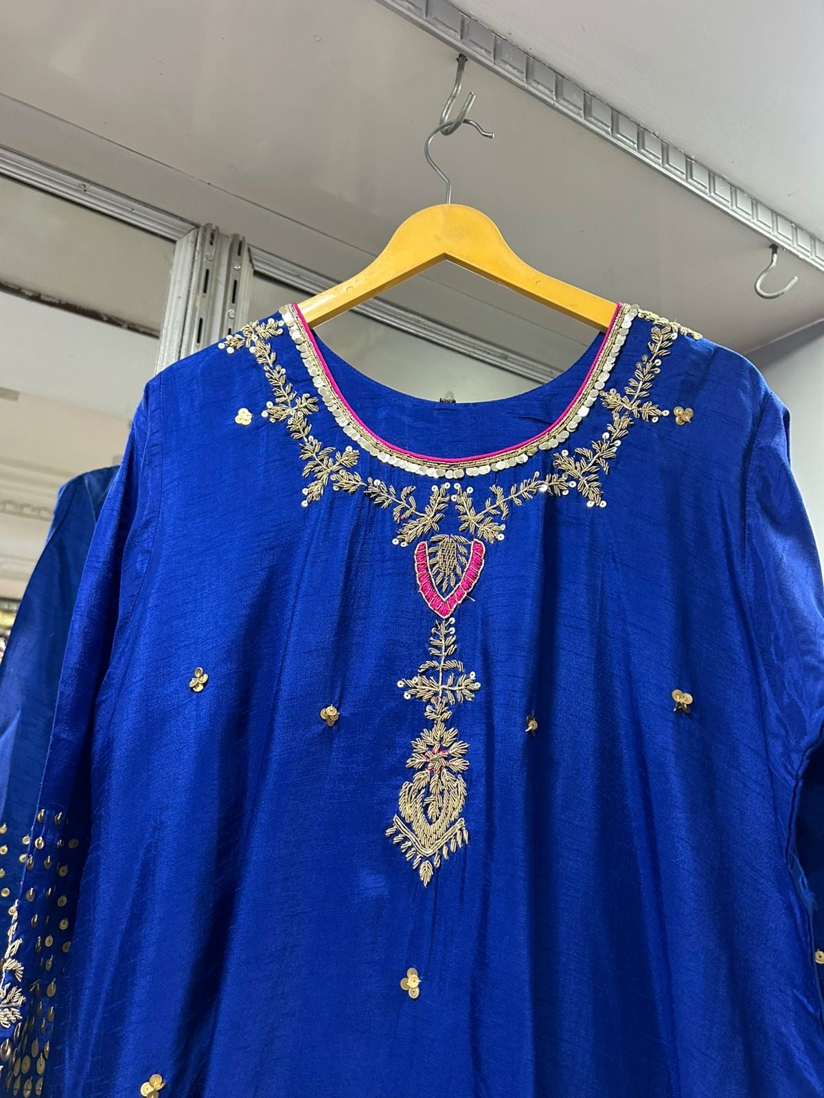 Royal blue heavy handwork silk anarkali kurta set