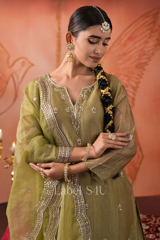 Olive soft organza sharara skirt set