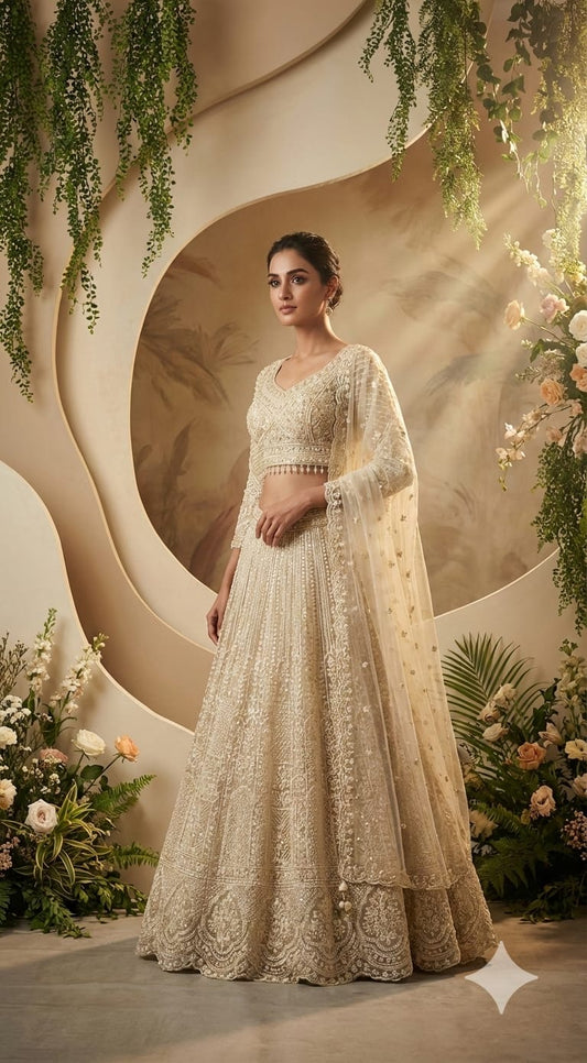 Off white elegant heavy handwork lehenga