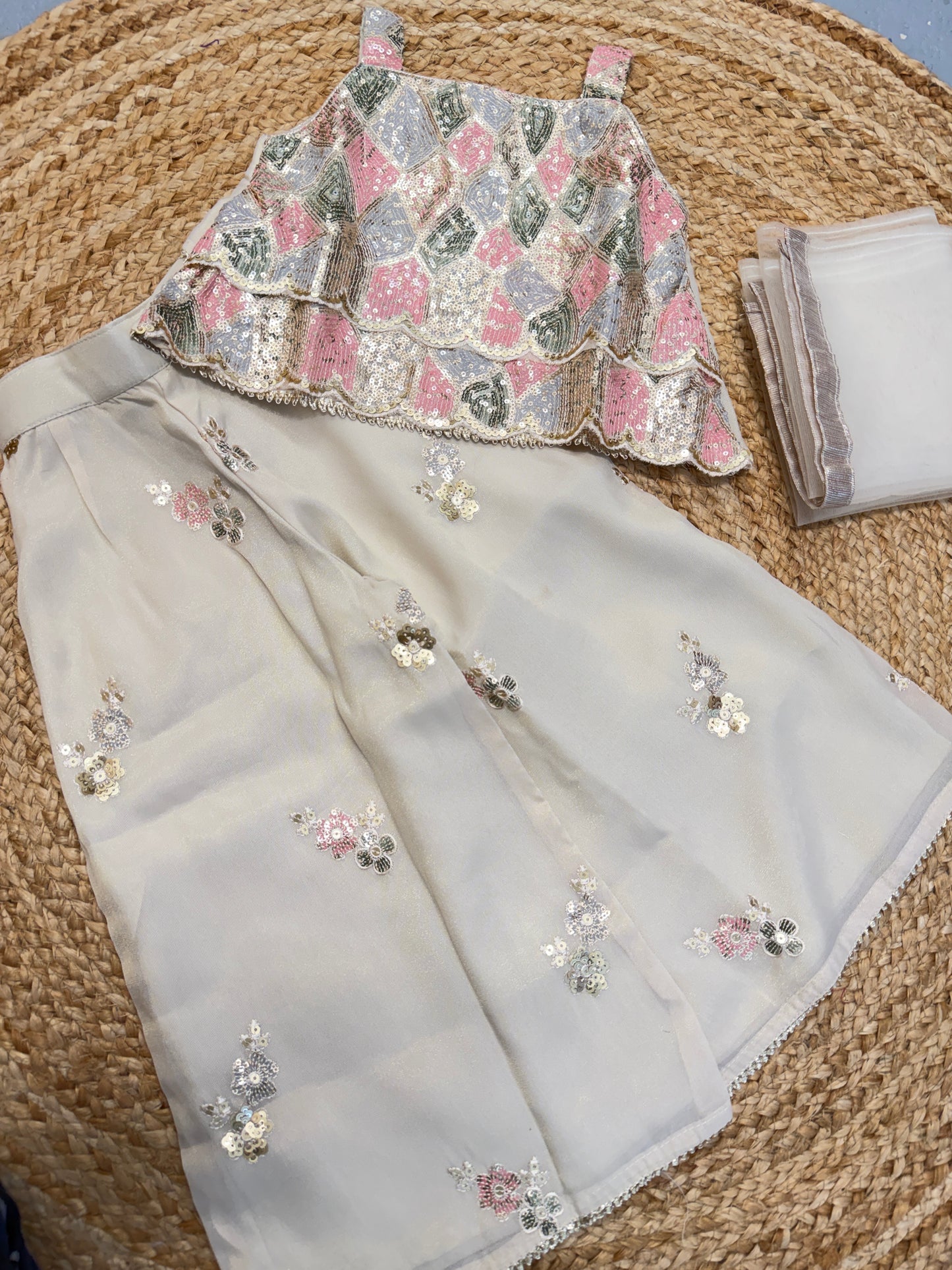 Girls designer beautiful Off white sequence work indo western set