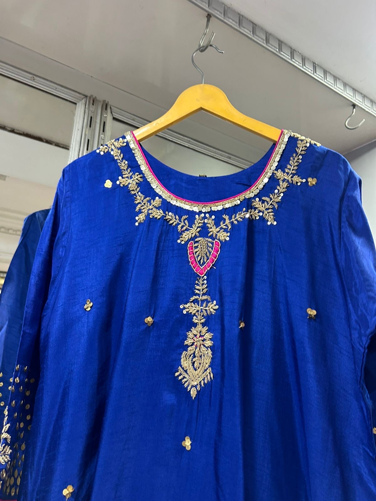 Royal blue heavy handwork silk anarkali kurta set