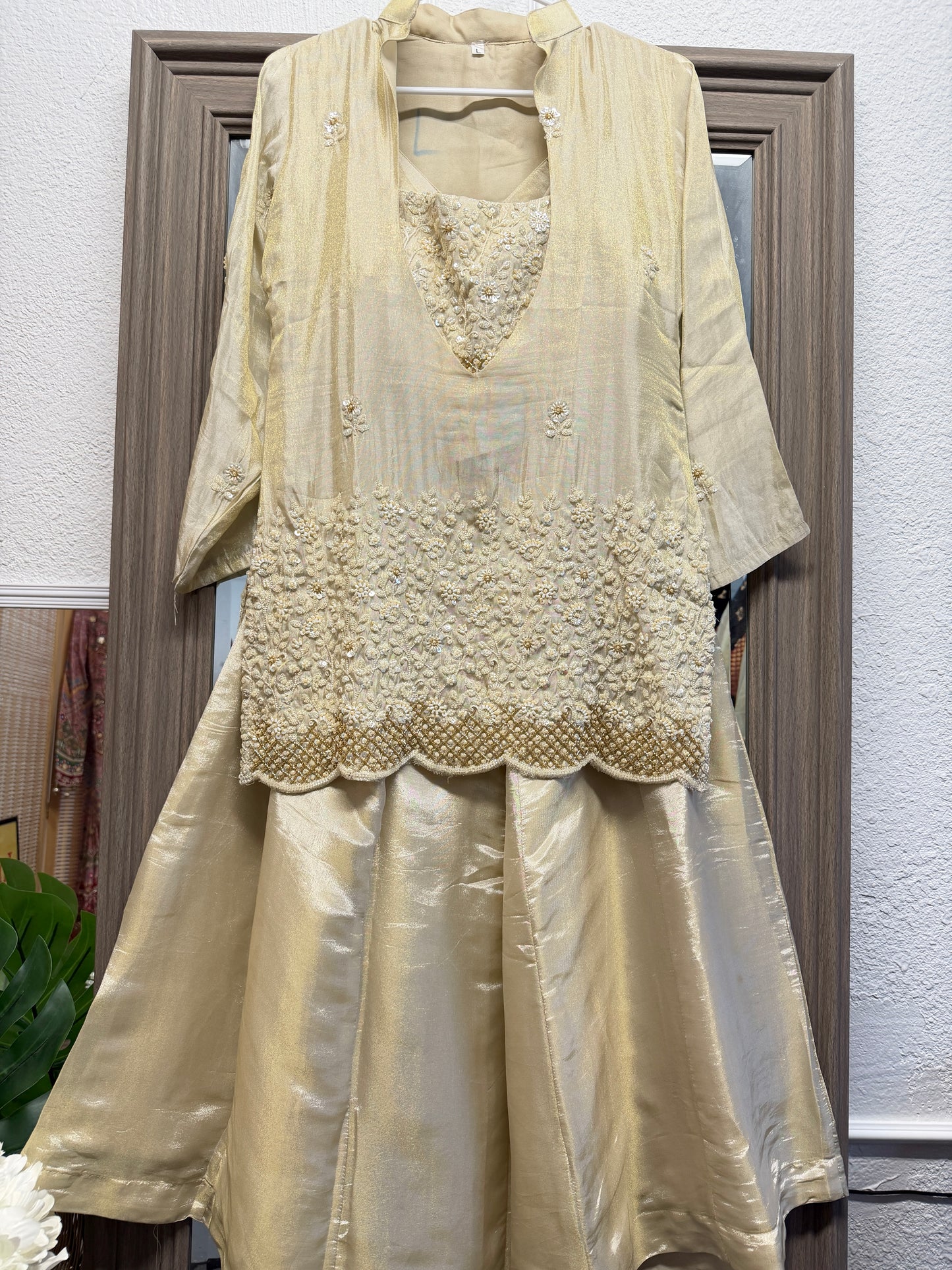 Off White heavy handwork bustier indo western set