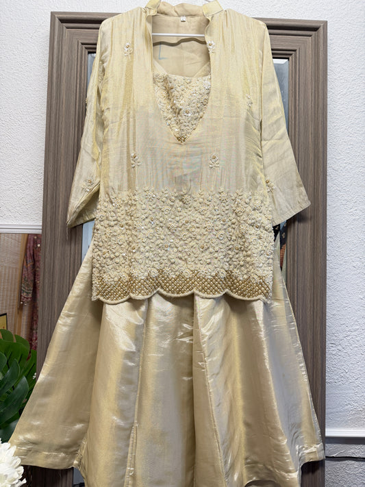 Off White heavy handwork bustier indo western set