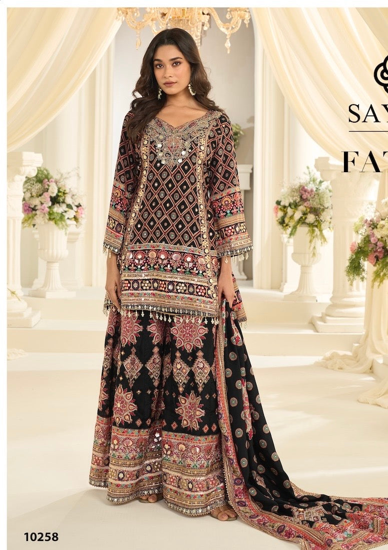 Black multicolor natural crepe sharara suit
