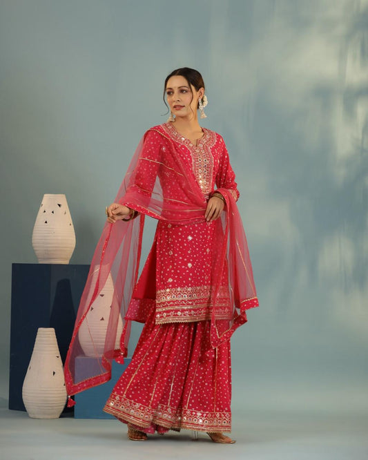 Hot pink heavy gota work sharara suit