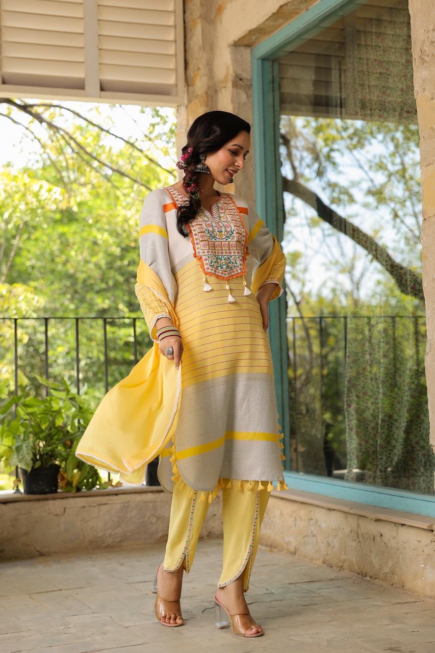 Yellow Beautiful cotton with tulip pant