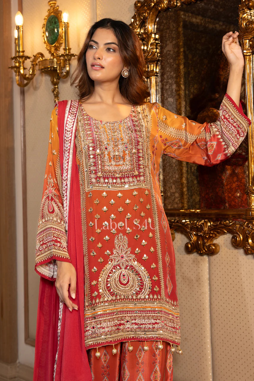 Orange crepe palazzo suit