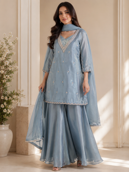 Frost blue handwork tissue suit