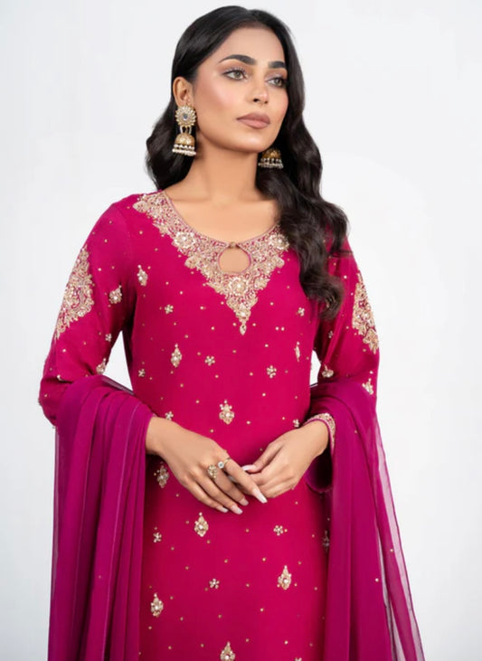 Wine heavy jardoshi work sharara suit