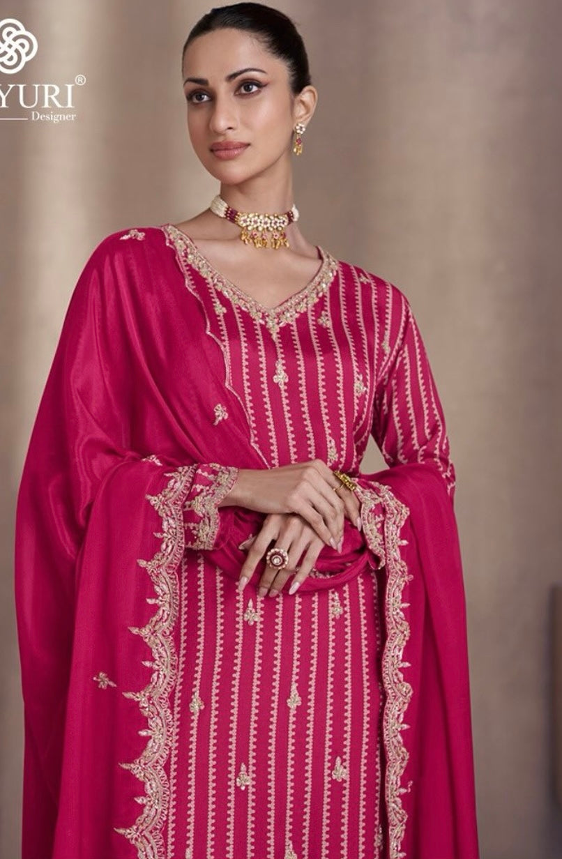 Hot pink zari and sequence work sharara suit