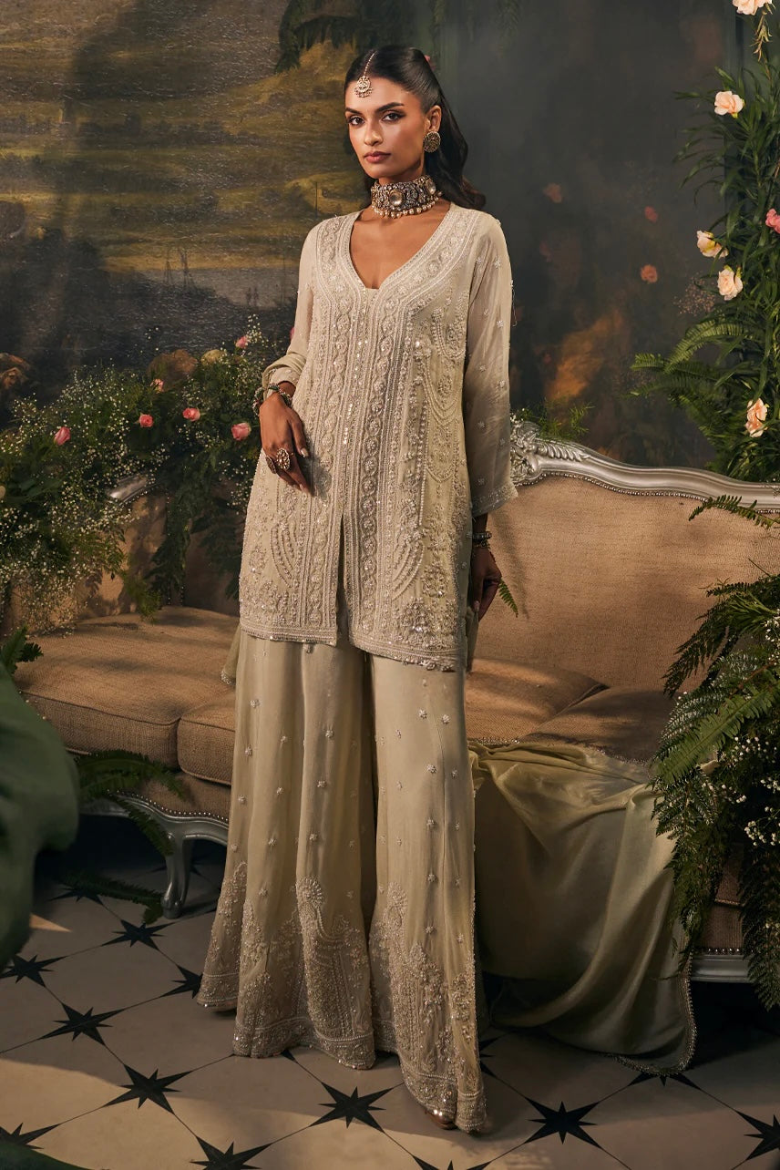 light green heavy handwork palazzo suit