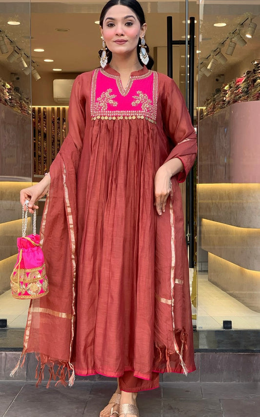 Rust pure mul chanderi elegant suit
