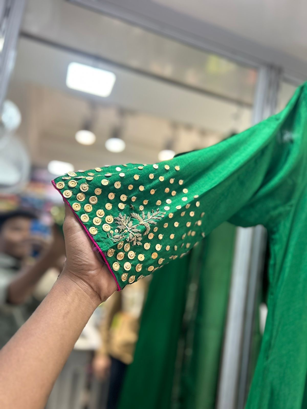 Green heavy jardoshi work silk anarkali kurta set tissue dupatta