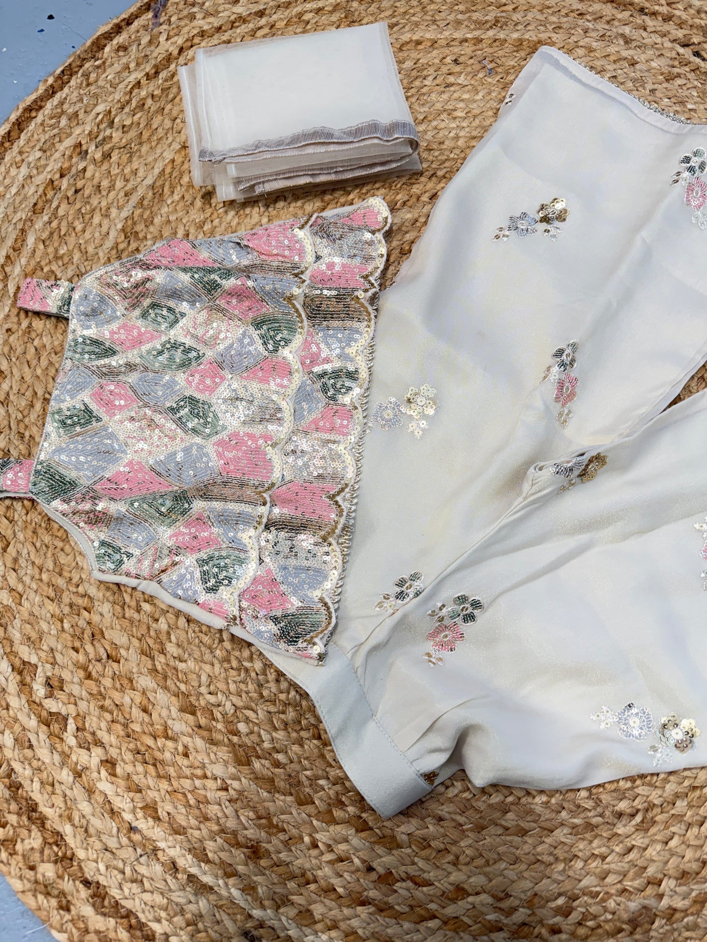 Girls designer beautiful Off white sequence work indo western set