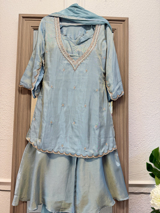 Frost blue handwork tissue suit