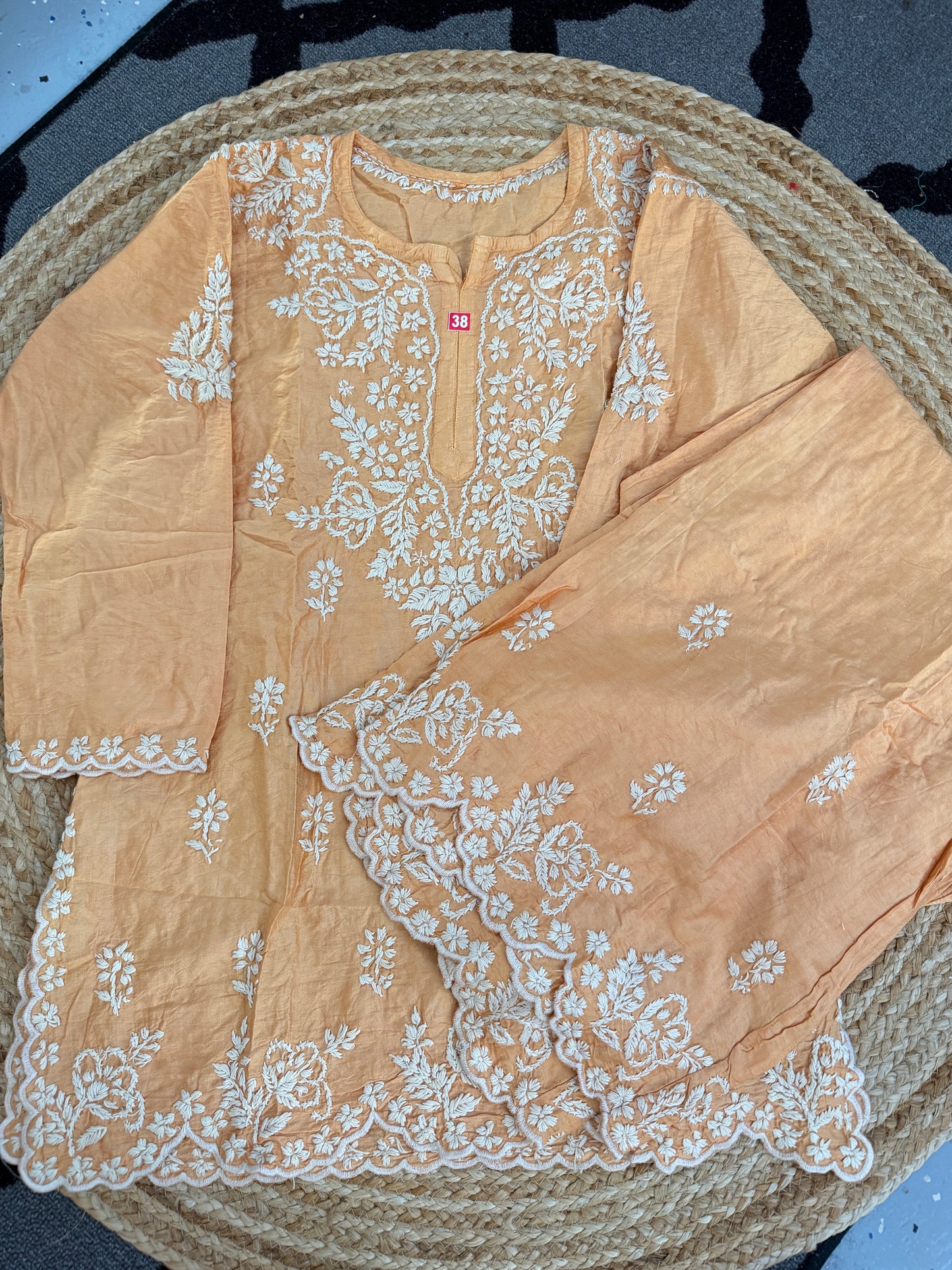 Light orange premium chikankari chanderi co-ord set