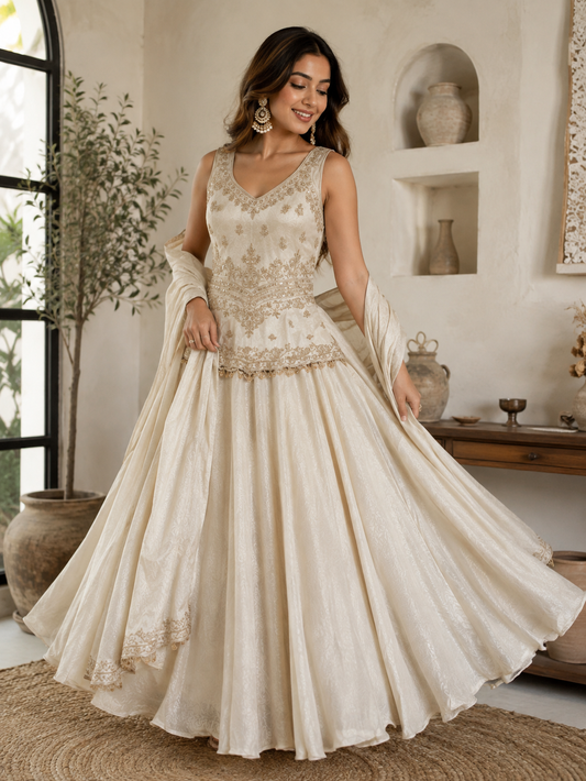 Off white with gold stunning handwork sharara suit