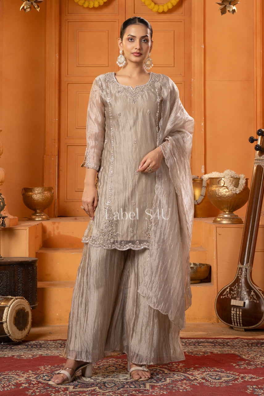 Plus size tissue handwork sharara set