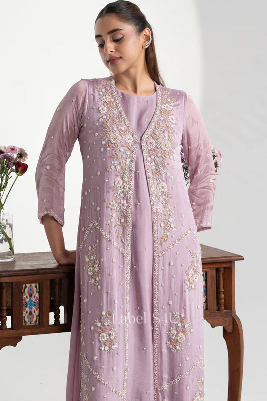 Lavender heavy handwork front slit suit