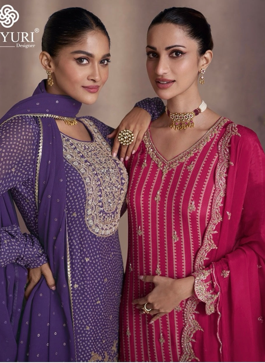 Hot pink zari and sequence work sharara suit