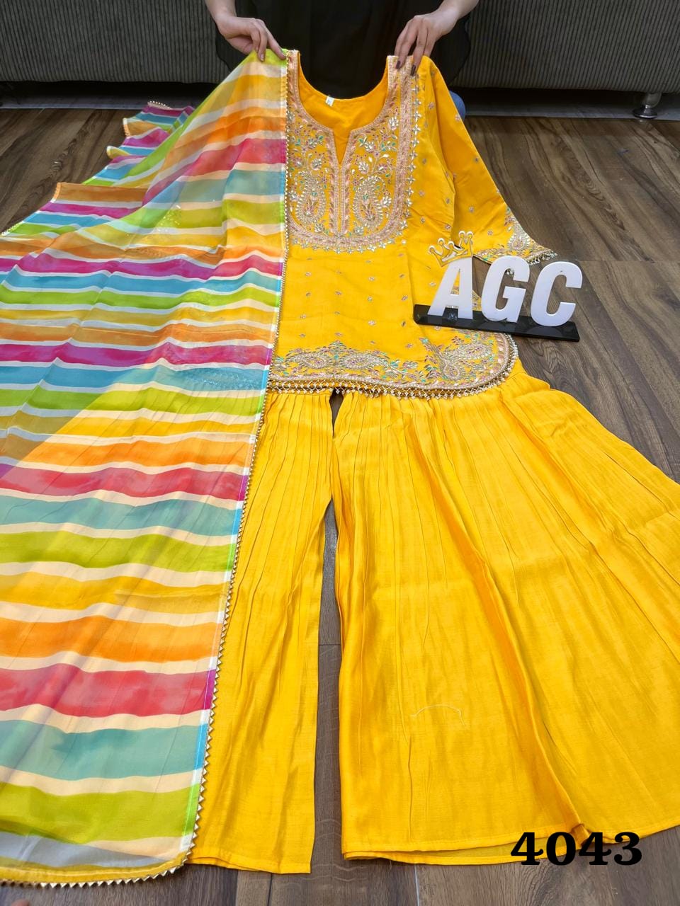 Yellow silk sharara set