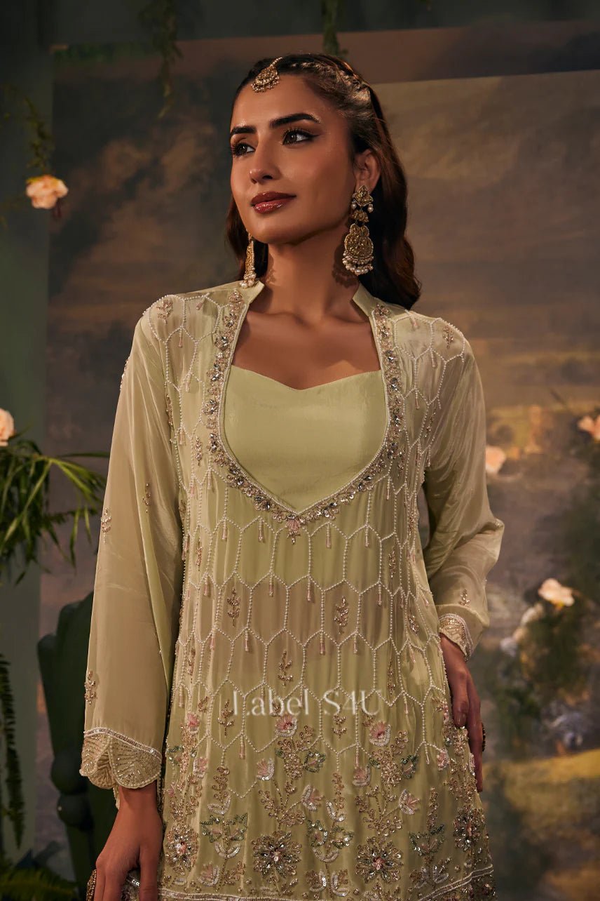 Pistachio heavy handwork bustier 3 pc set