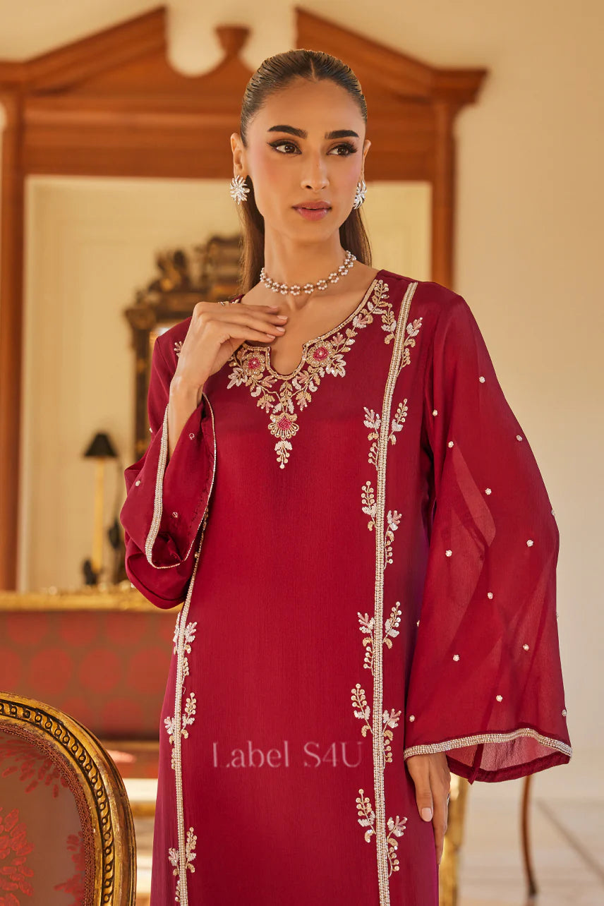 Red heavy handwork pakistani style long suit