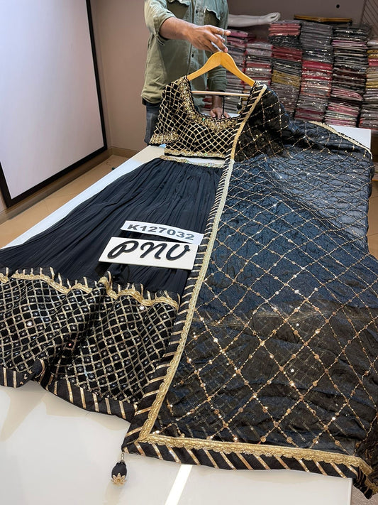 Black lehenga with handwork and beautiful sequence work