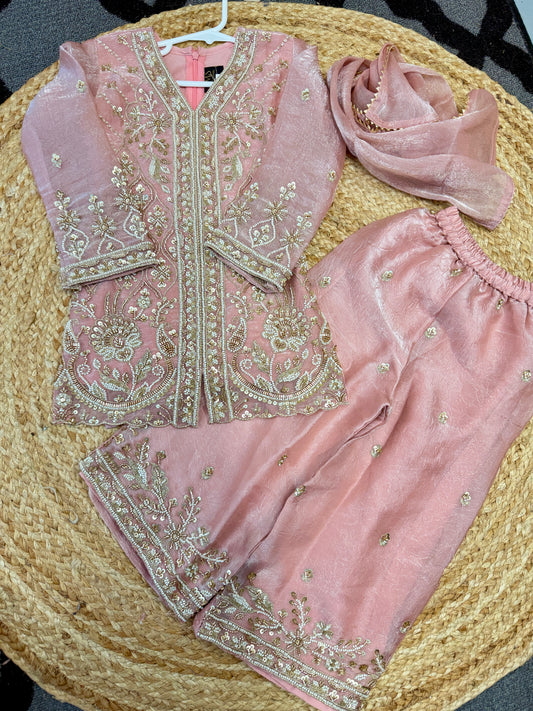 Pink girls heavy handwork palazzo suit (full lining given)