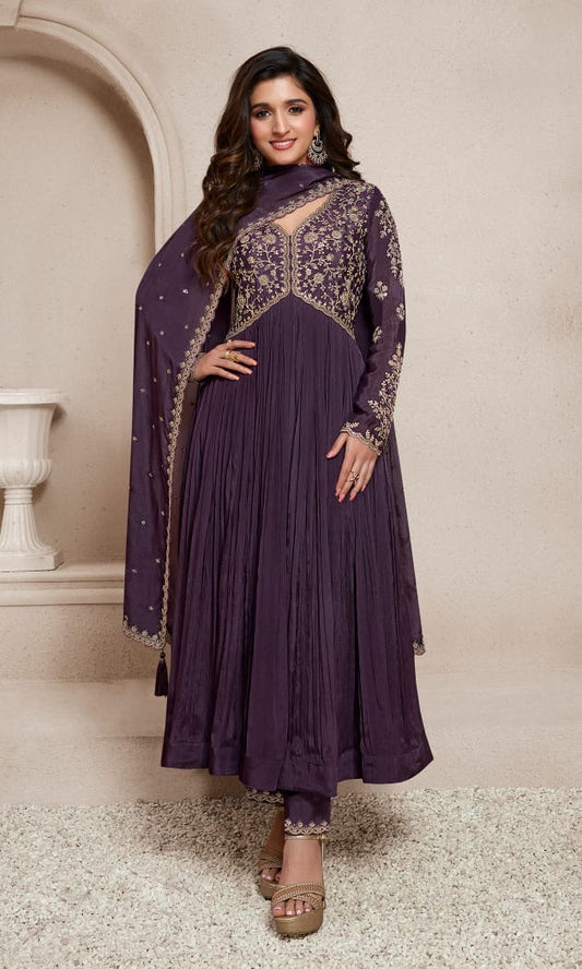 Purple heavy sequence work alia cut suit