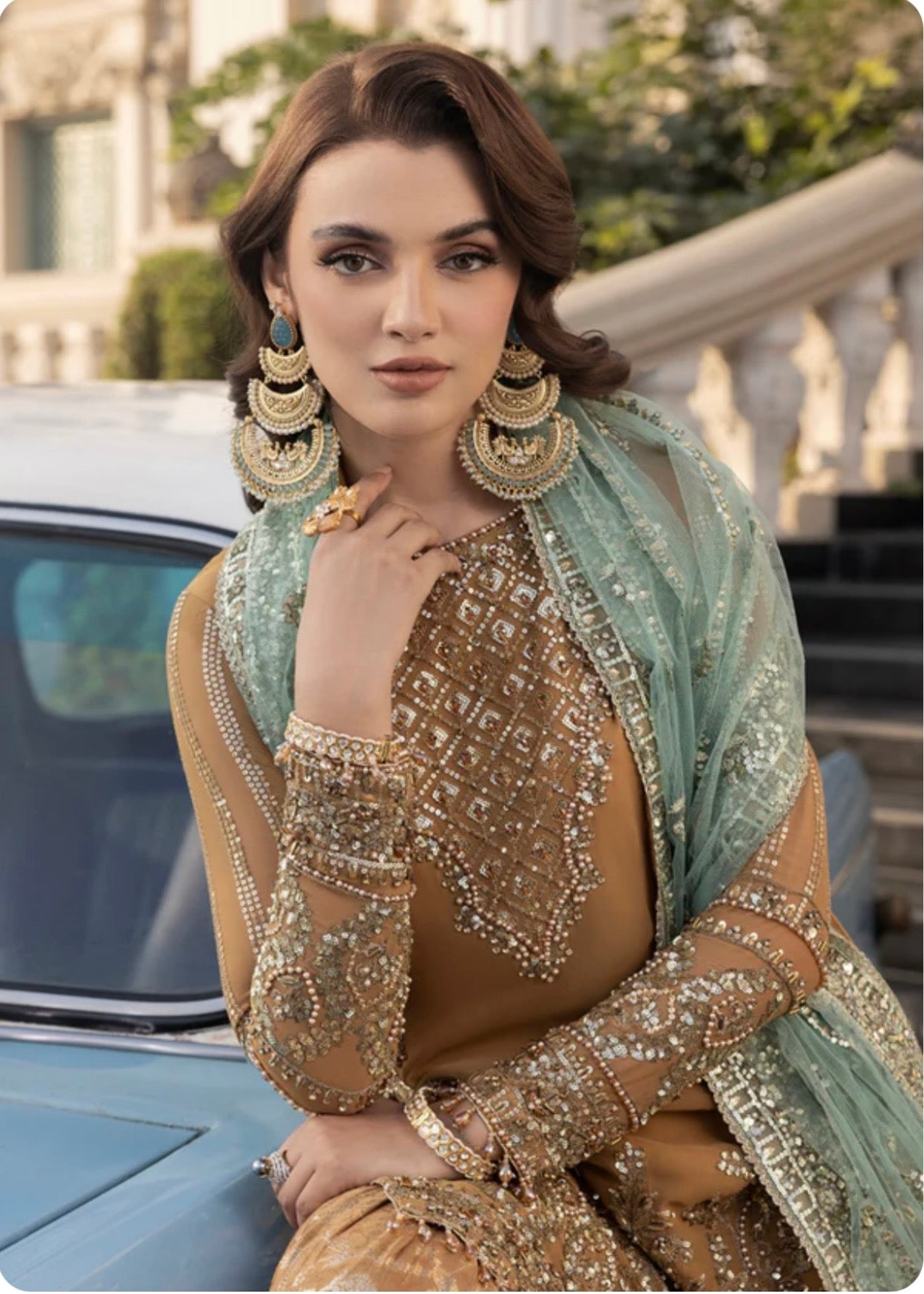 Gold heavy work party wear sharara suit