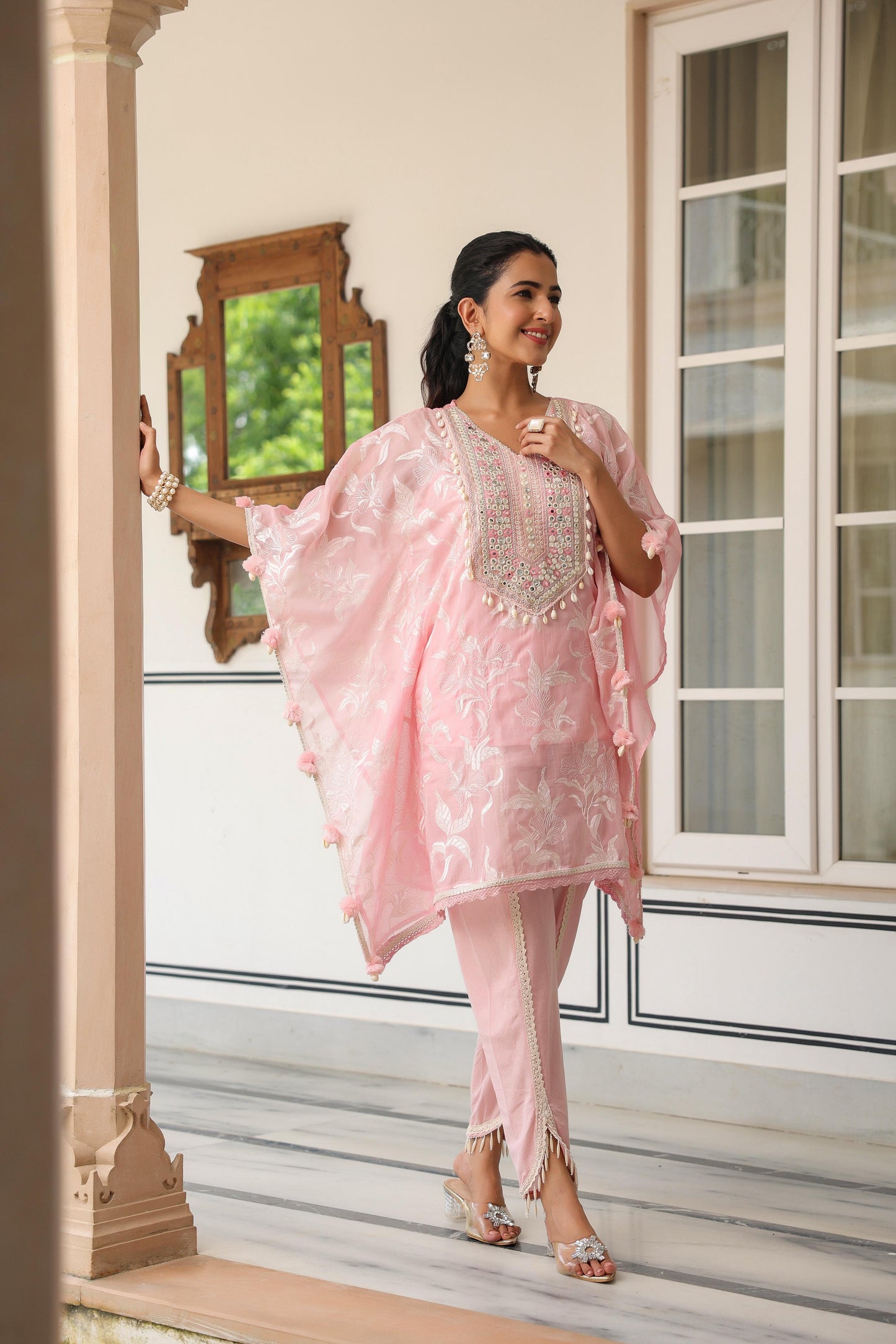 Baby pink trendy beautiful kaftan tulip pant set