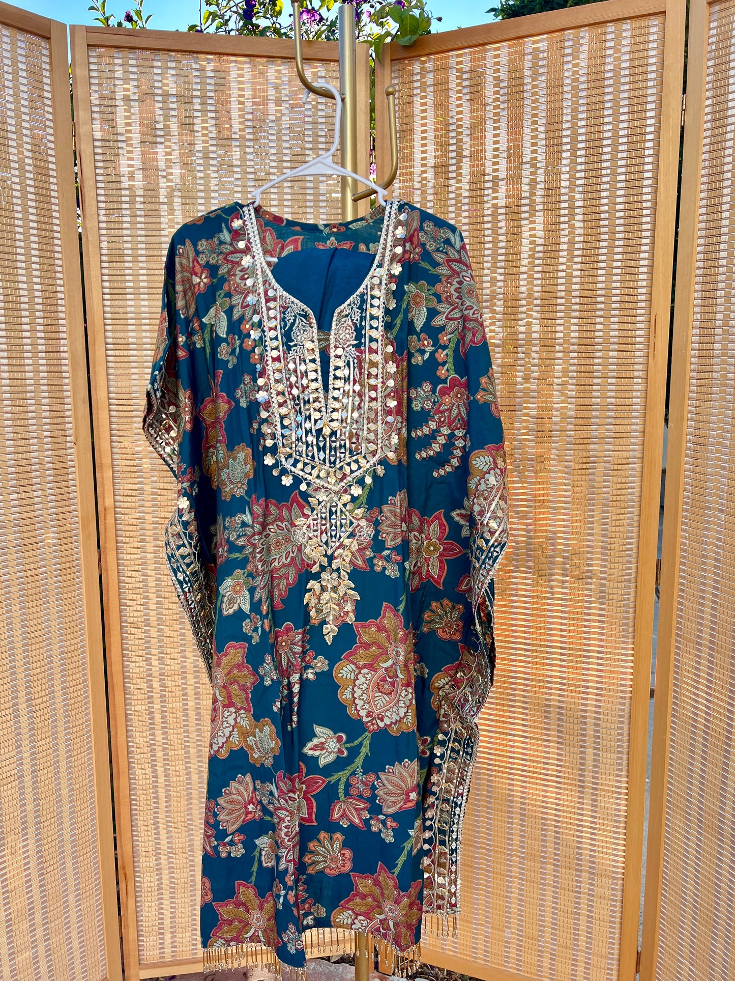 Navy blue stunning kaftan set with heavy gota work and tulip pants