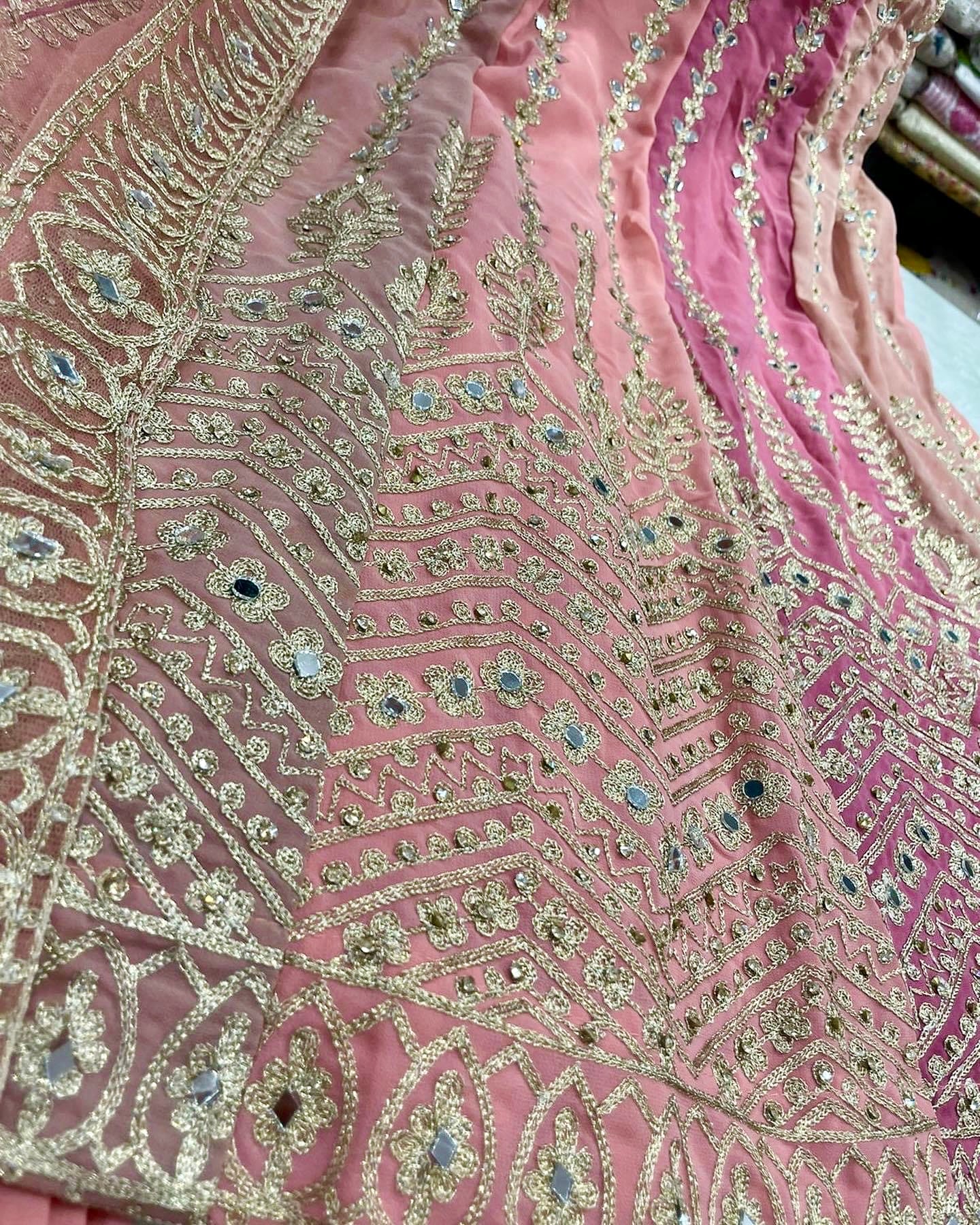 Pink Heavy mirror work formal sharara suit