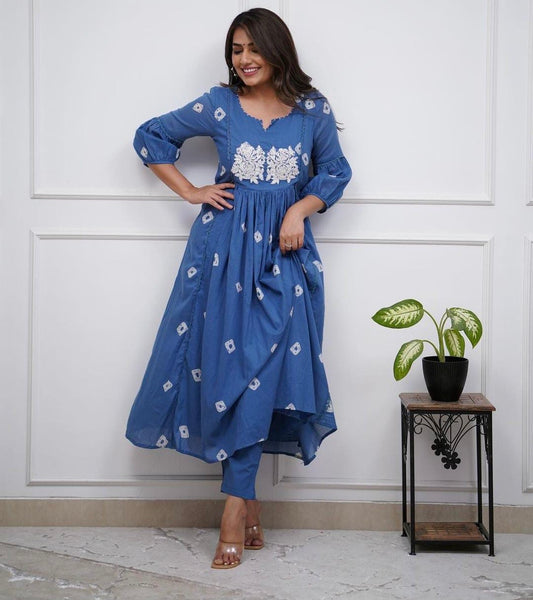 Blue embroidered summer co-ord set