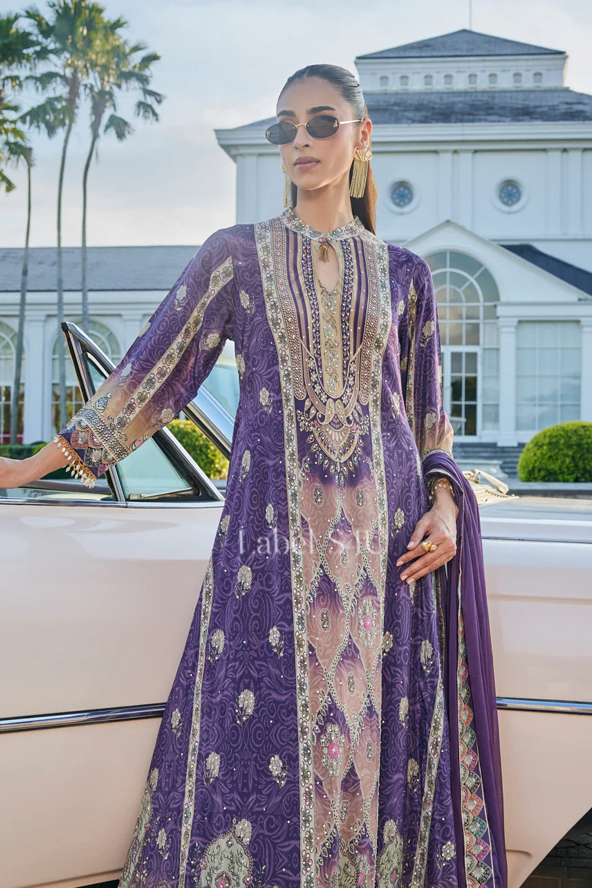 Purple pure neck high neck long suit