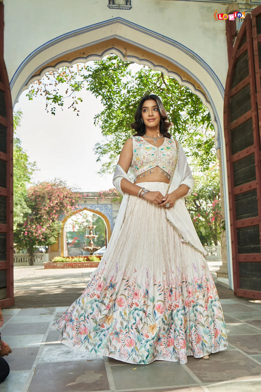 White handwork top floral lehenga