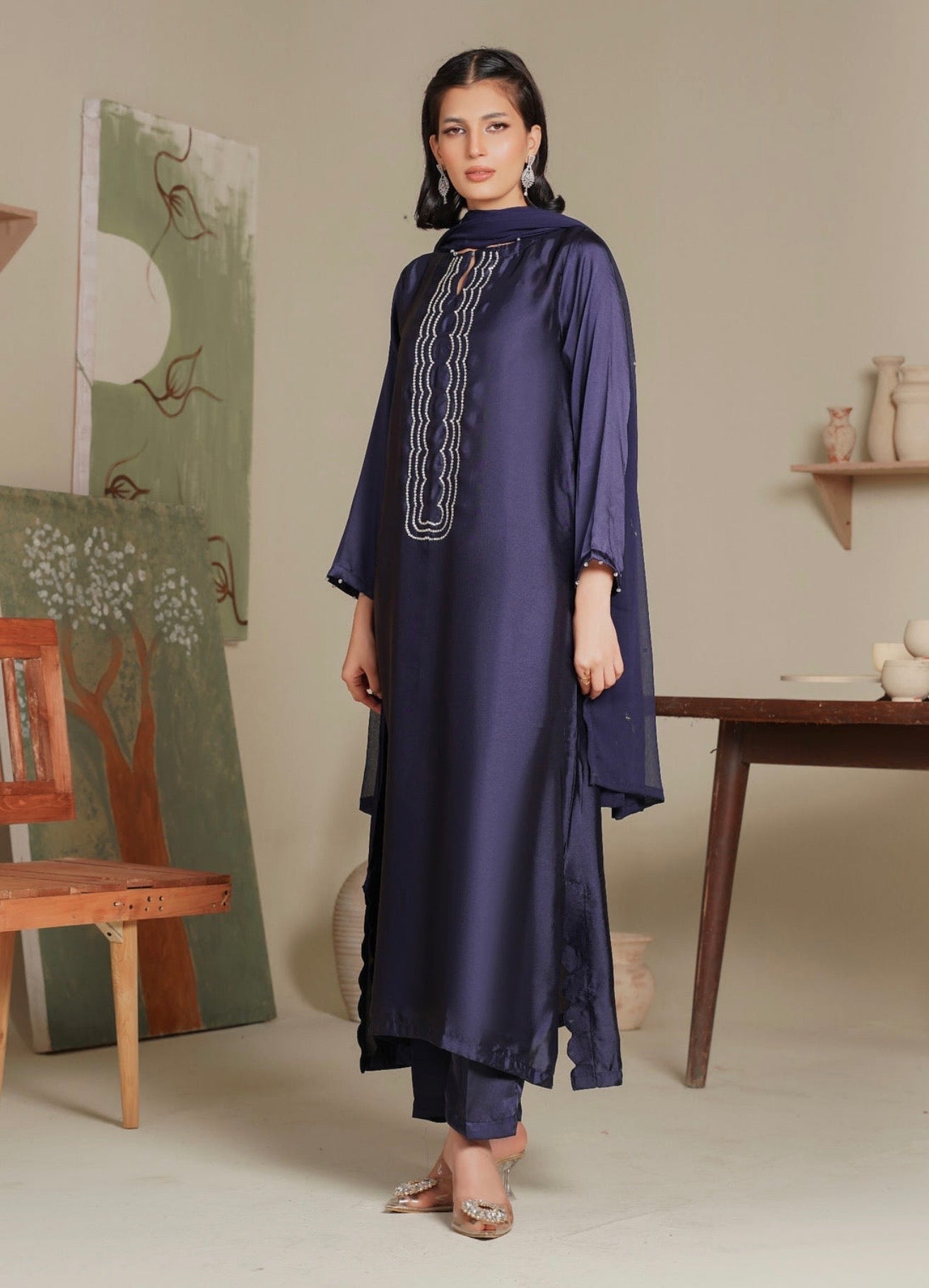 Purple long soft silk suit